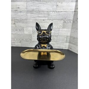 French Bulldog Statue, Black Dog Butler Statue, Statues for Home Decor,